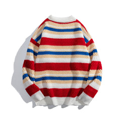 Multicolor Stripe Textured Polo Knit Sweater