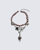 Subculture Flower Pendant Beaded Necklace