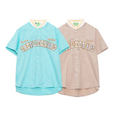 TREYLEONARD Letter Embroidered Short‑Sleeve Baseball Shirt