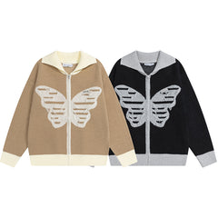 Butterfly Distressed Zip‑Up Knit Jacket