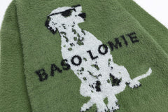 Fuzzy Dalmatian Dog Graphic Knit Sweater
