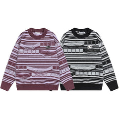 Striped Fringe Detach Knit Crewneck Sweater