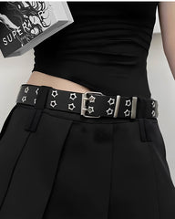 Star Cutout Double-Prong Buckle Belt