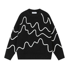 3D Wave Line Applique Knit Sweater