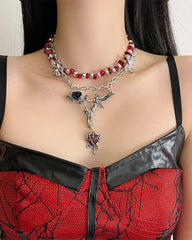 Subculture Flower Pendant Beaded Necklace