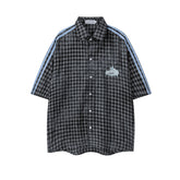 Gingham Side Stripe Star Embroidered Short Sleeve Shirt