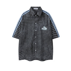 Gingham Side Stripe Star Embroidered Short Sleeve Shirt