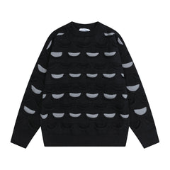 3D Layered Crescent Jacquard Crewneck Sweater