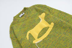 Speckled Knit Sweater With Crochet Rocking Horse Patch