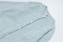 Speckled Knit Cardigan With Detachable Shawl Collar & Flower Brooch