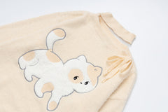 Fuzzy Cut‑Out Neck Cat Graphic Back Print Knit Sweater
