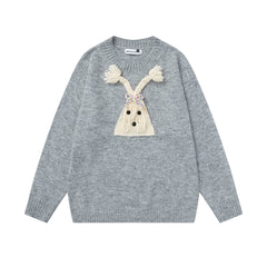 3D Braided Tassel Doll Applique Crewneck Sweater