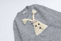 3D Braided Tassel Doll Applique Crewneck Sweater