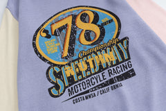 Color‑Block Spliced Sleeve 78 Racing Graphic Crewneck Knit Sweater