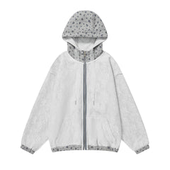 Reversible Floral Lace Zip‑Up Hooded Jacket