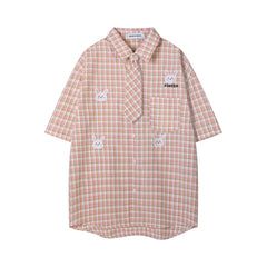 Plaid Shirt With Bunny Embroidery & Matching Tie