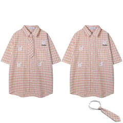 Plaid Shirt With Bunny Embroidery & Matching Tie