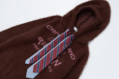 Fuzzy Hooded Knit Sweater With Striped Tie & Letter Jacquard