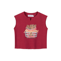 Notch Neck Skeleton French Fries Graphic Cropped Tank