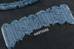 Washed Denim Fringe Patch Square Neck Crop Tee