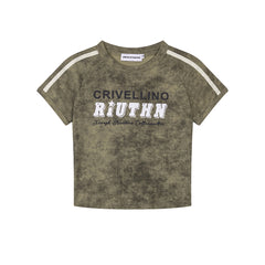 Wash‑Effect Letter Print Raglan Crop Tee