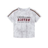 Wash‑Effect Letter Print Raglan Crop Tee