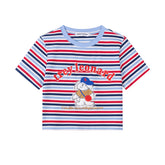 Striped Cropped Tee Dog Patch Embroidery