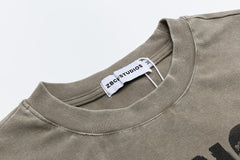 Worn Print Eyelet Panel Fitted Cropped Tee