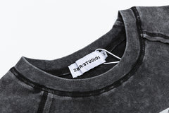 Washed Contrast Stitch Gothic Font Fitted Crop Tee
