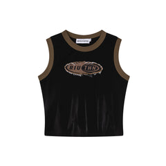 Contrast Ringer Frayed Patch Gradient Tank Top