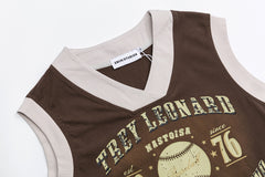 Contrast V‑Neck Vintage Baseball Print Cropped Vest