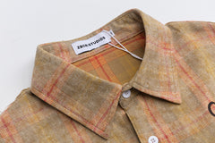 Vintage Washed Plaid Bear Print Short Sleeve Shirt
