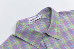 Purple Green Plaid Cartoon Embroidery Shirt