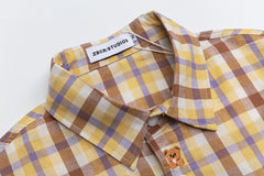 Vintage Plaid Bear Embroidery Short Sleeve Shirt