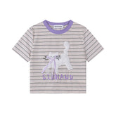 Striped Cropped Tee Cat Applique Ribbon Detail
