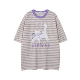 Striped Ringer Tee Fuzzy Cat Patch With Ribbon