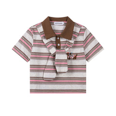 Striped Polo With Detachable Scarf, Cropped & Oversized