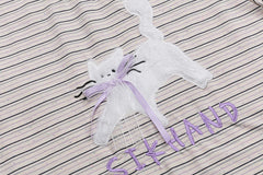 Striped Ringer Tee Fuzzy Cat Patch With Ribbon