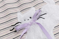 Striped Cropped Tee Cat Applique Ribbon Detail