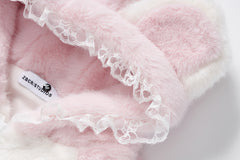 3D Cat Ear Fuzzy Zip Jacket Cartoon Cat Embroidery
