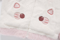 3D Cat Ear Fuzzy Zip Jacket Cartoon Cat Embroidery