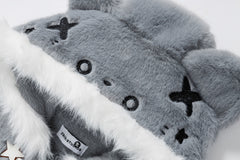 3D Cat Ear Plush Toggle Coat Star Accents Sleeve Patches