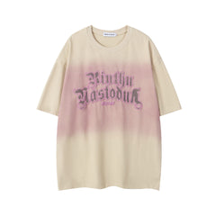Gradient Wash Gothic Letter Embroidery Oversized Tee