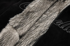 Reversible Faux Fur Hooded Jacket Script Embroidery