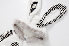 Striped Bunny Ear Fuzzy Zip Jacket Bunny Embroidery