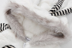 Striped Bunny Ear Fuzzy Zip Jacket Bunny Embroidery