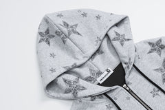 Sketch Star Print Zip‑Up Cropped Hoodie