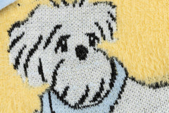 Cartoon Dog Jacquard Fuzzy Sweater With Detachable Scarf