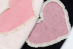 Fuzzy Ruffled Heart Patch Crewneck Knit Sweater