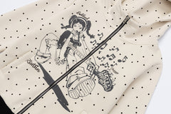 Polka Dot Zip‑Up Hoodie Guitar Girl Graphic